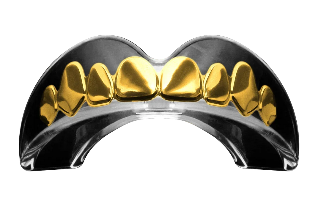 Gold 3D boxing mouthguard with metallic finish for teeth protection