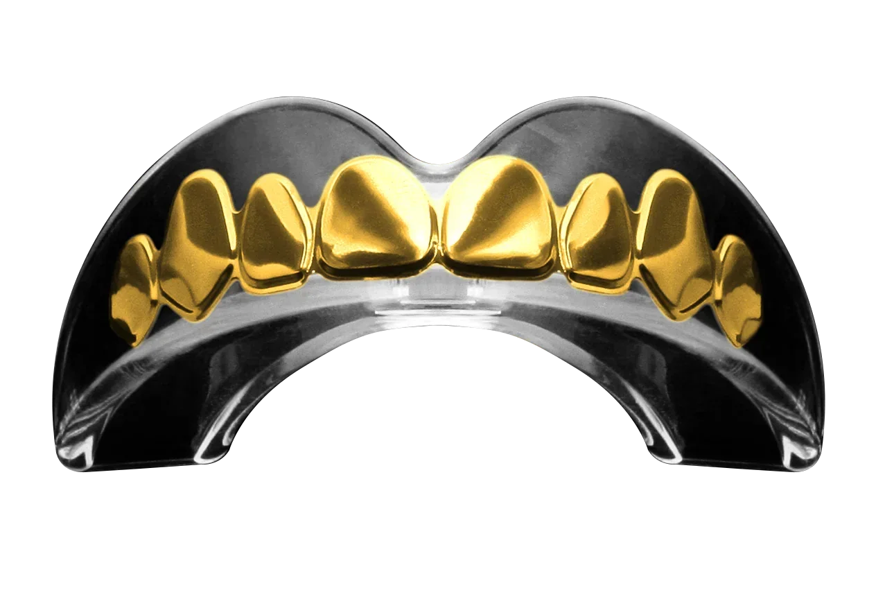 Gold 3D boxing mouthguard with metallic finish for teeth protection