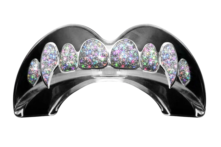 Deluxe boxing mouthguard with glittery, multicolor fangs design