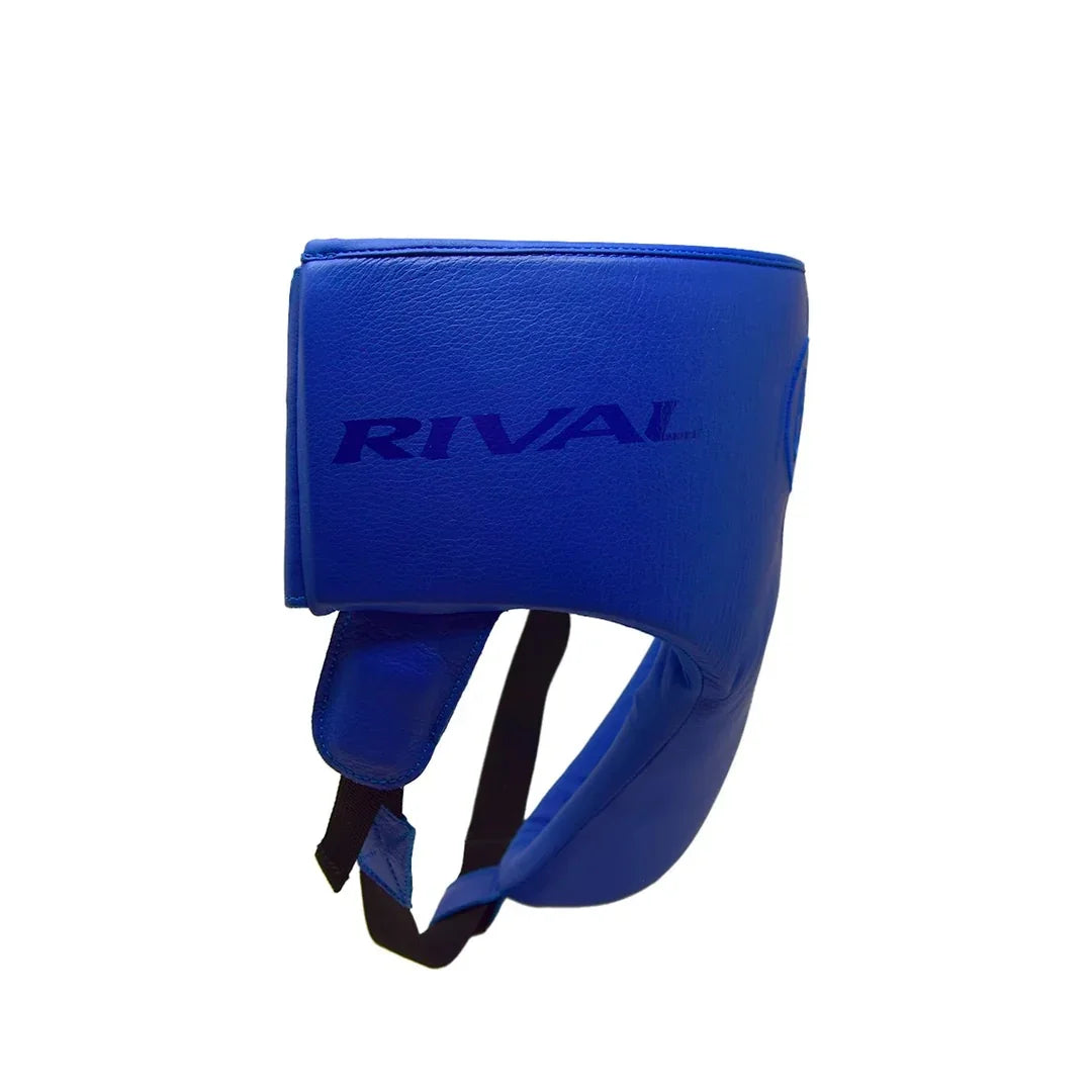 Blue Rival boxing headgear with chin strap for boxing protection