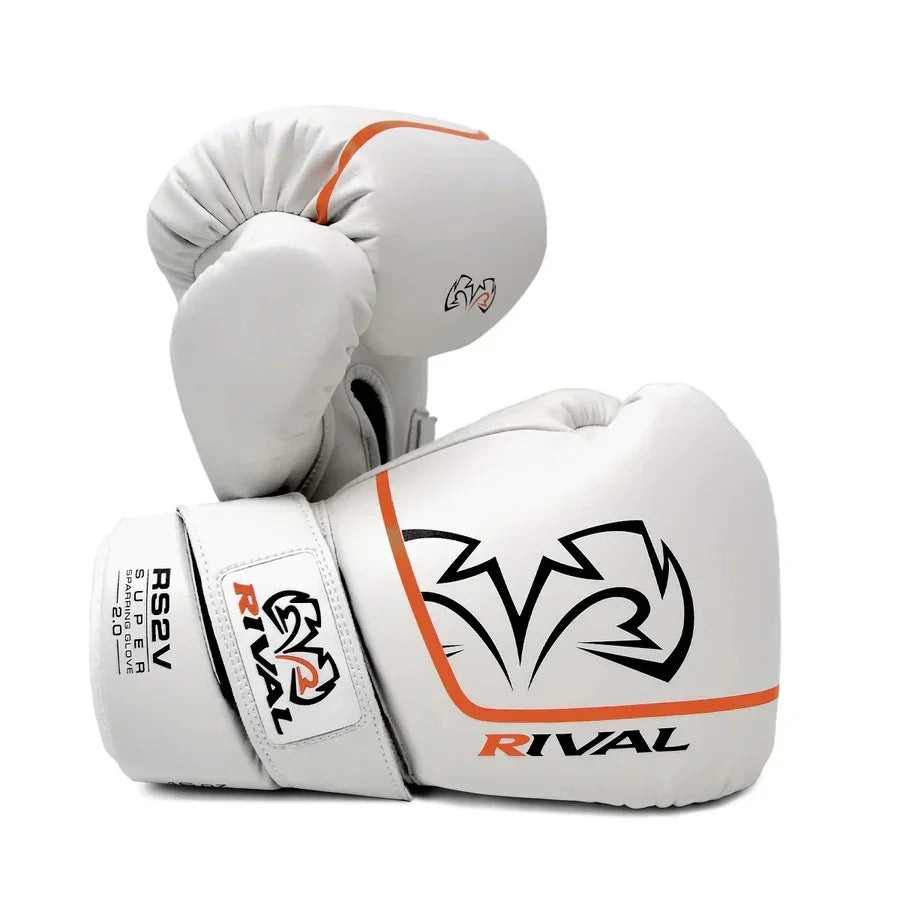 White Rival RS2V sparring gloves with black and orange accents on a plain background