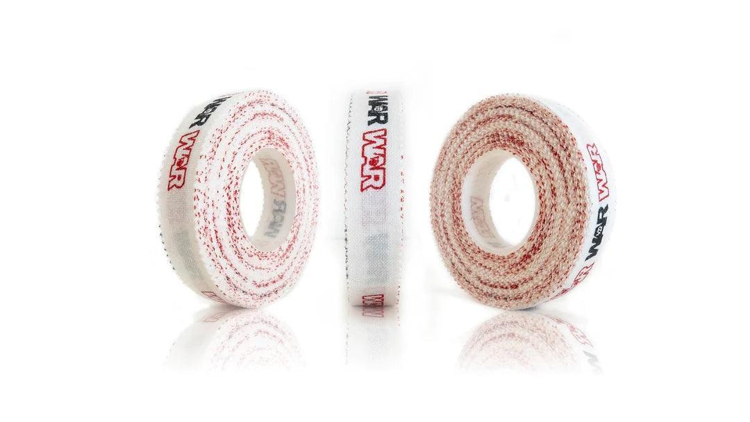 Three rolls of white athletic boxing hand wrap tape with red WXR branding on white background