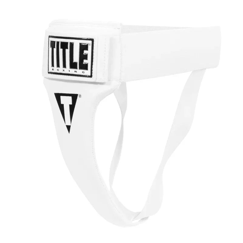 White boxing headgear with 'Title Boxing' logo on a white background