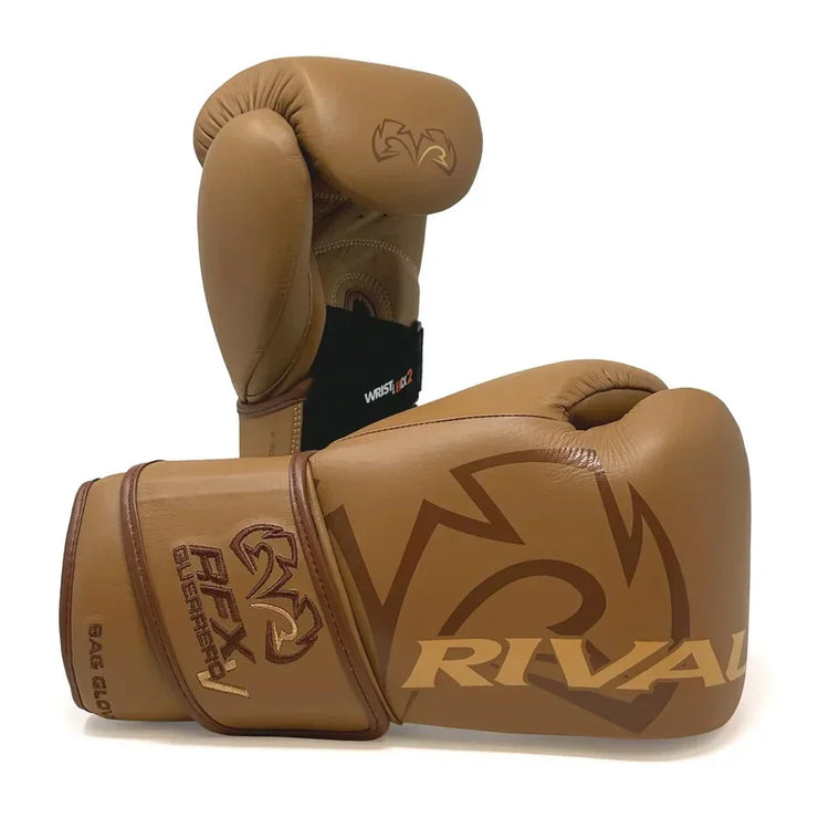 Brown Rival RFX boxing gloves with wrist support, pro-grade leather design on white background